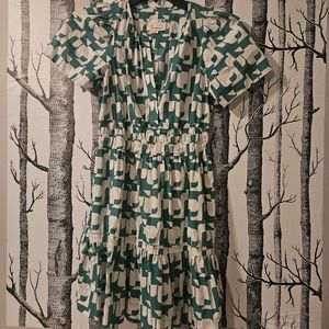 Anthropologie Somerset Green and White Midi Dress